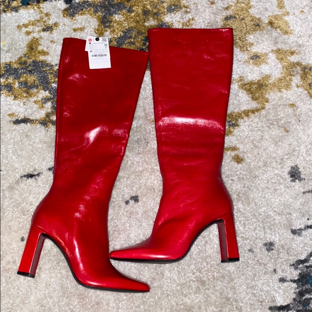 Red Zara leather boots
